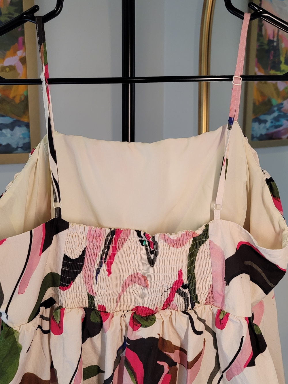 ANTHROPOLOGIE Adjustable Strap Bubble Hem Short Dress Pink Abstract Size XL - Picture 5 of 10